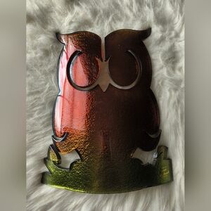 Art Glass OWL Curved 9”x 7” Iridescent Orange Vetri Di Nennella